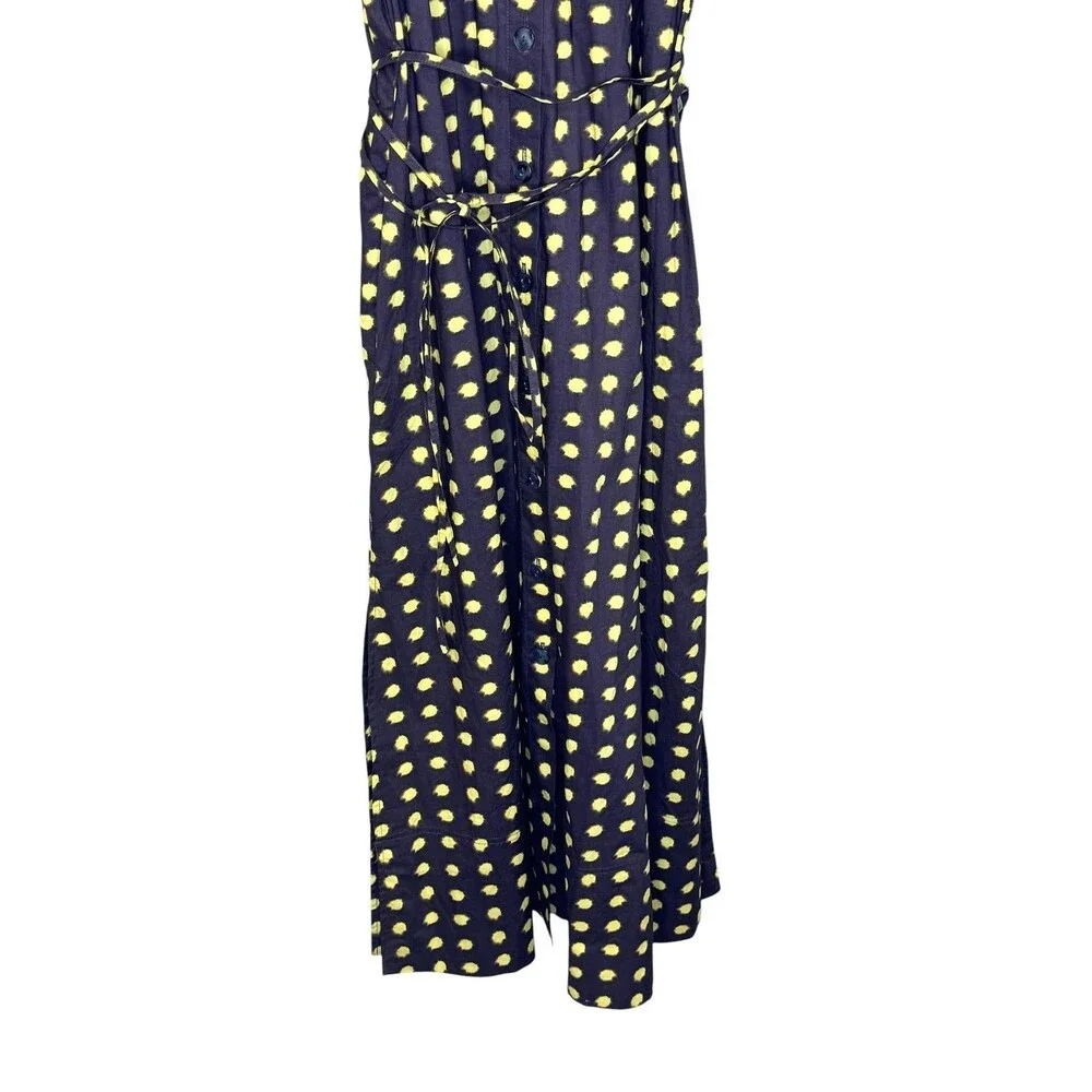 J.Crew Dress Medium Large Yellow Polka Dot Midi Belted Pockets Cotton Poplin